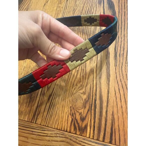 Tierra de Gauchos Brown Multi Embroidered Geometric Leather Belt Size 70 - Picture 3 of 7